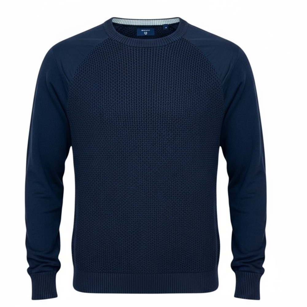 GANT Textured Cotton Crewneck Sweater Navy Blue Size Medium - Picture 2 of 10
